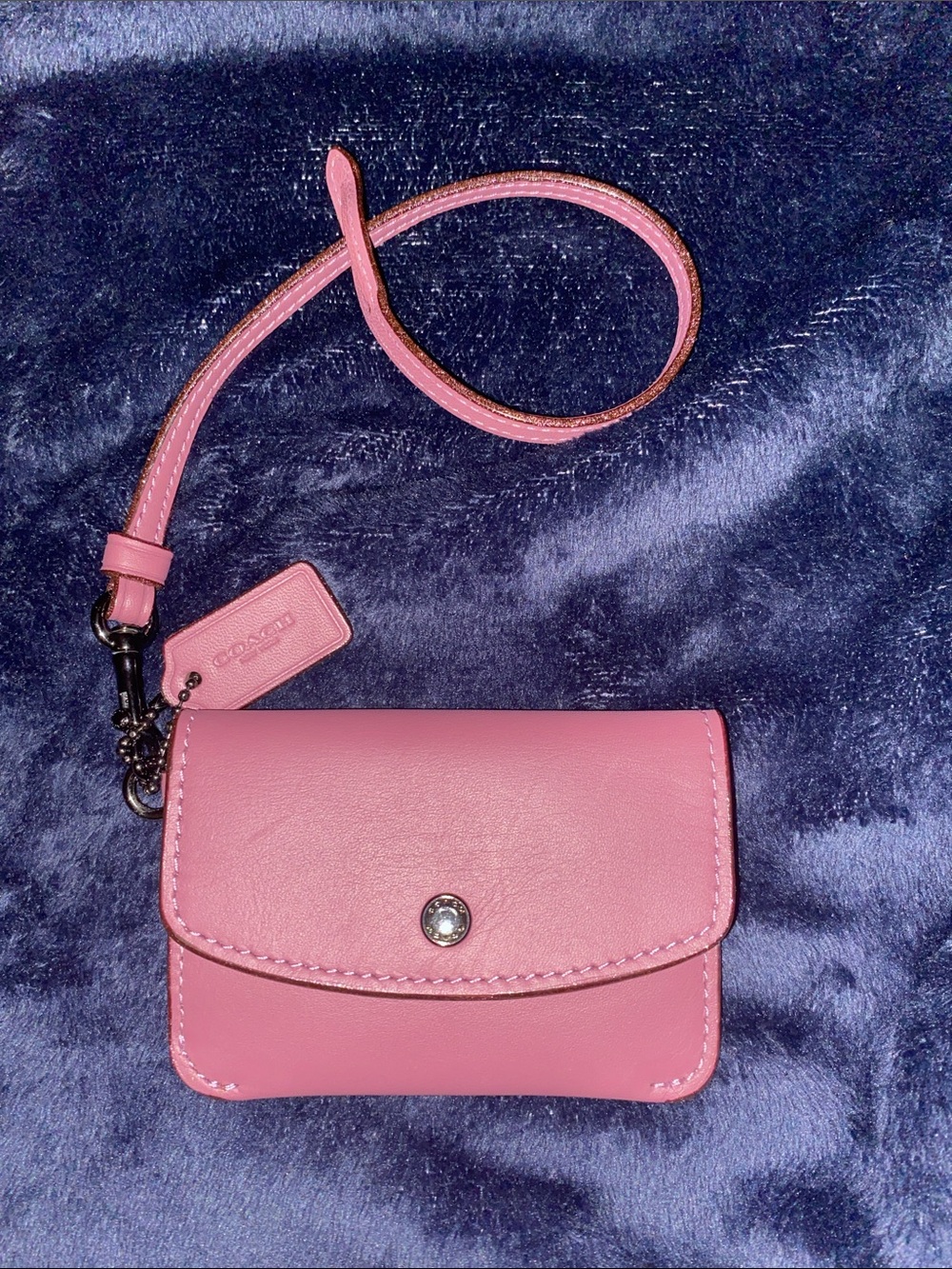 Coach Pink Leather Wristlet Card Case with Strap